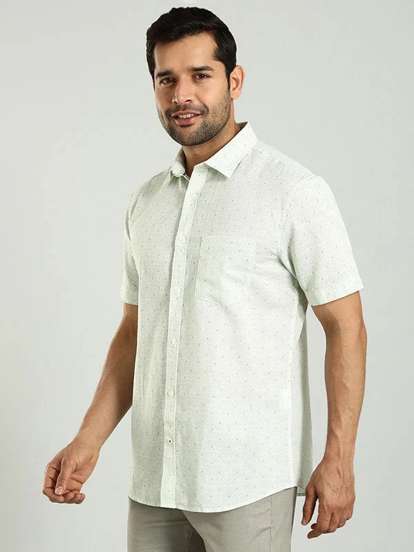 Indian Terrain Men's Regular Fit Half Sleeve All Over Print Green Shirt